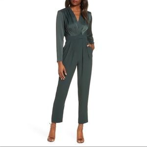 Eliza J Surplice Long Sleeve Jumpsuit Green Draped Women Size 18 Long Sleeve